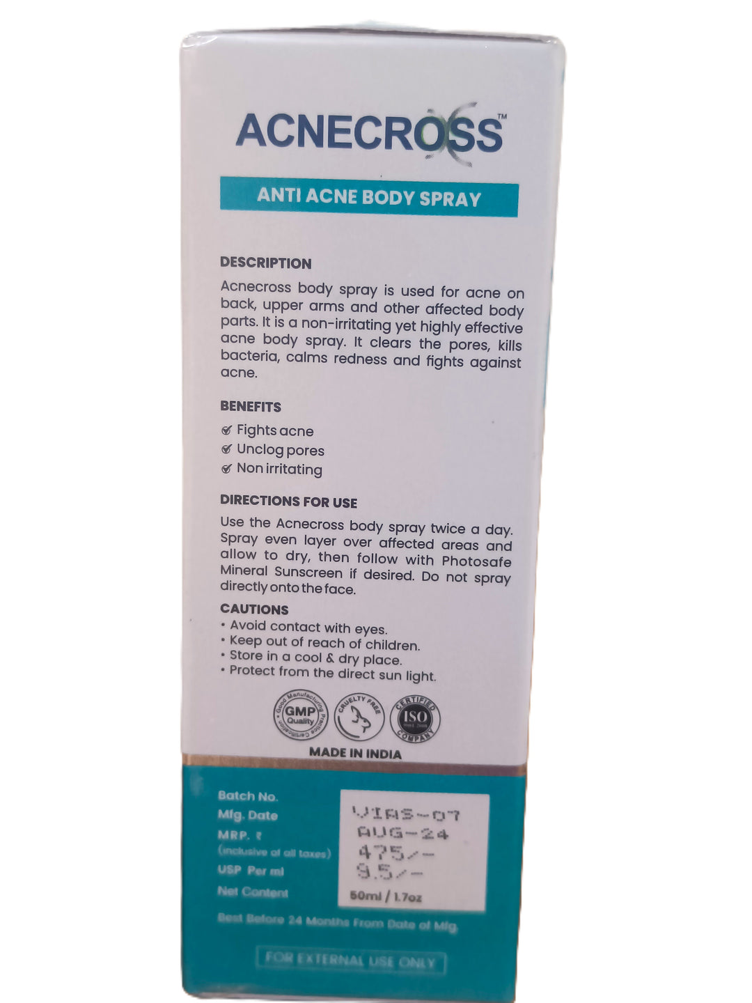 ACNECROSS- Anti acne body spray