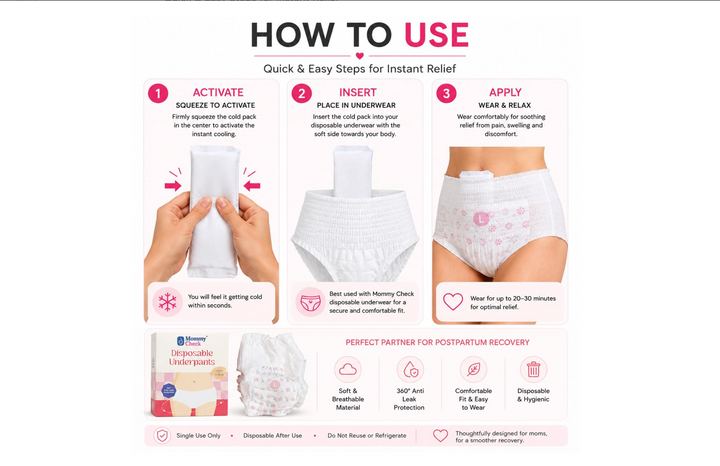 Mommy Check Instant Perineal Cold Pack for Postpartum Recovery & Episiotomy Pain Relief