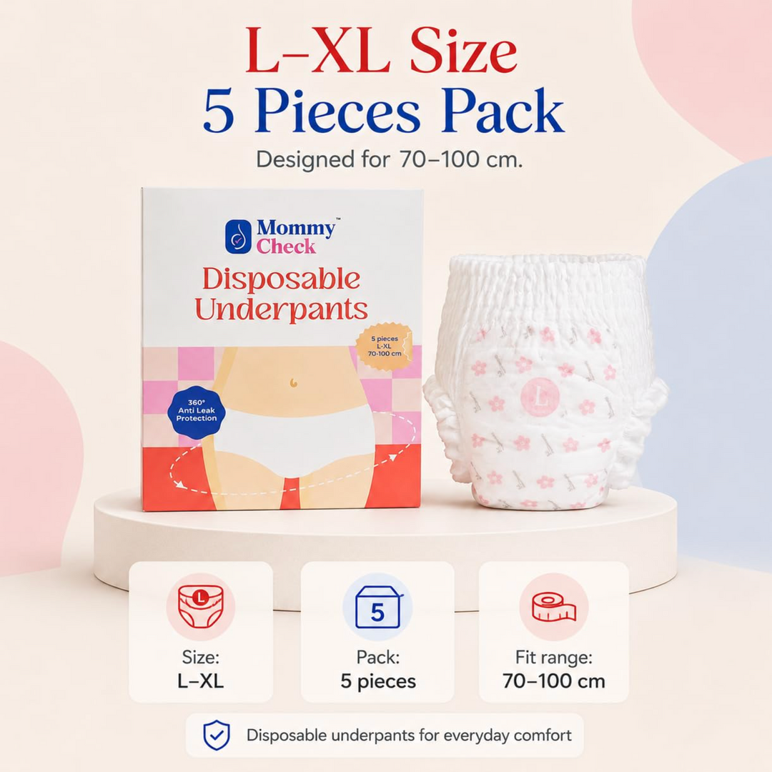 Mommy Check Disposable Postpartum Underwear for C-Section & Normal Delivery Recovery | 360° Leak Protection | Size L-XL (70-100 cm)
