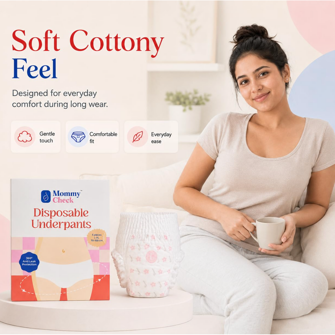 Mommy Check Disposable Postpartum Underwear for C-Section & Normal Delivery Recovery | 360° Leak Protection | Size L-XL (70-100 cm)