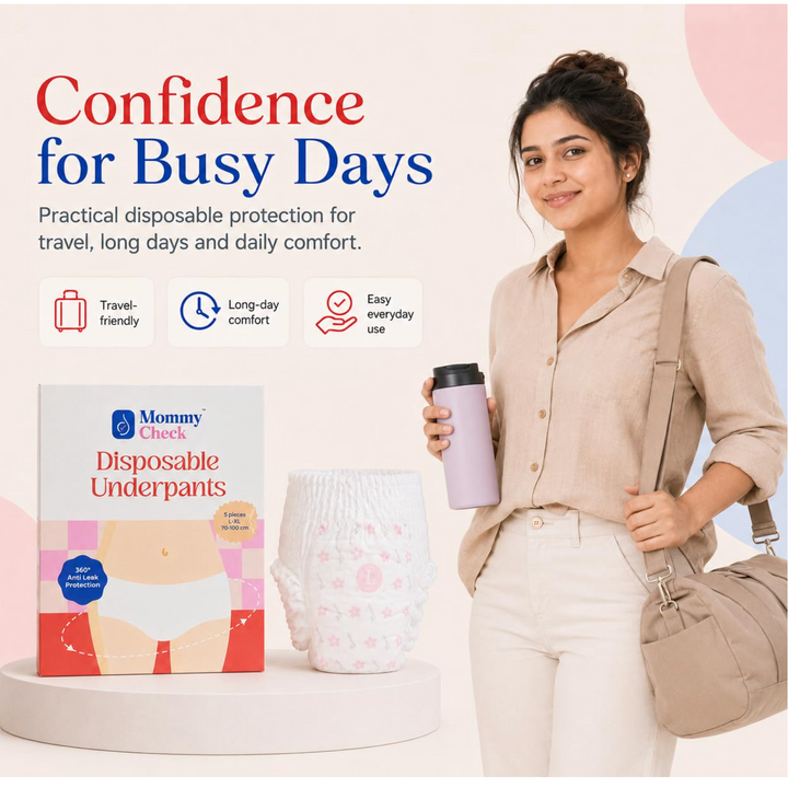 Mommy Check Disposable Postpartum Underwear for C-Section & Normal Delivery Recovery | 360° Leak Protection | Size L-XL (70-100 cm)