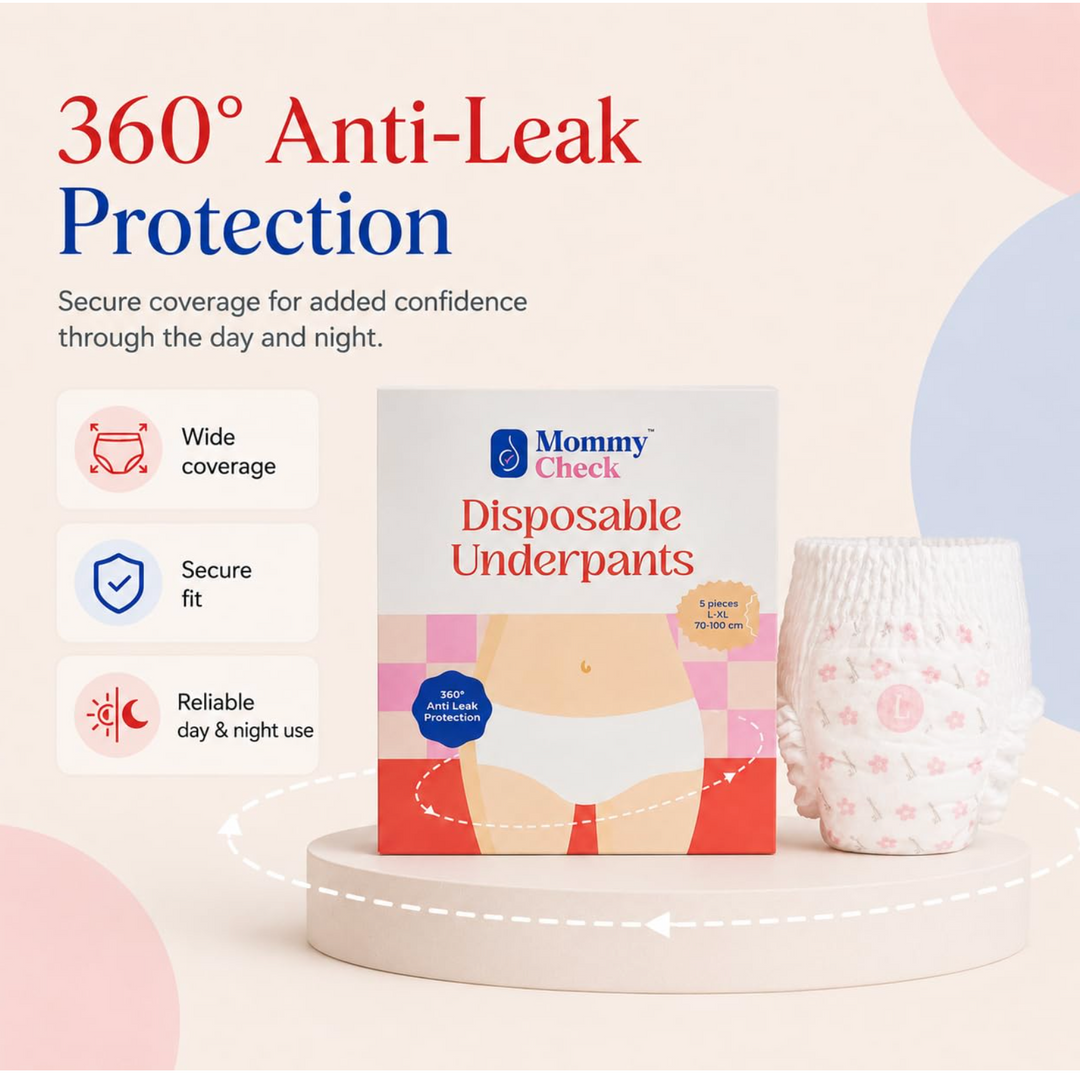 Mommy Check Disposable Postpartum Underwear for C-Section & Normal Delivery Recovery | 360° Leak Protection | Size L-XL (70-100 cm)