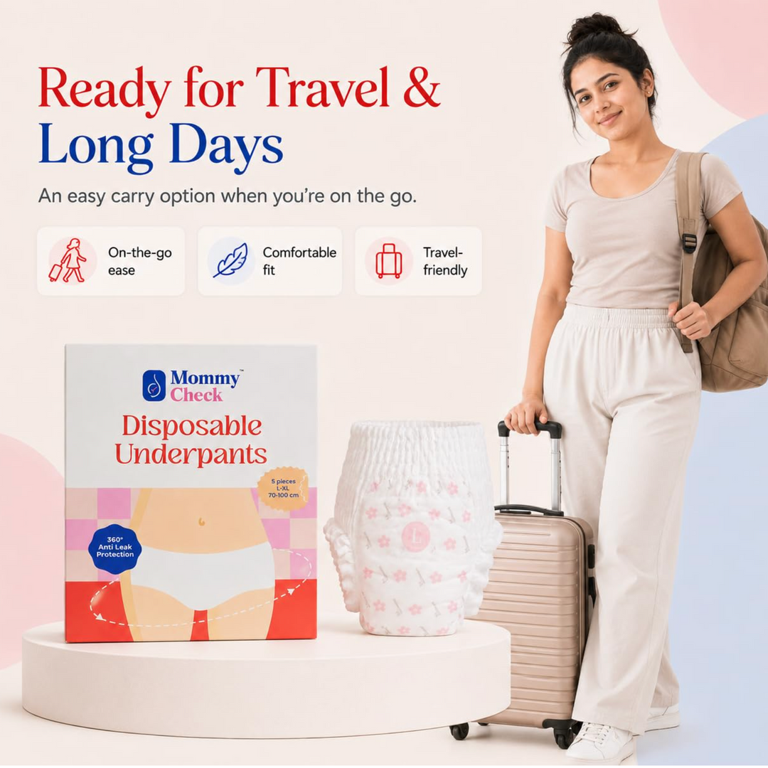Mommy Check Disposable Postpartum Underwear for C-Section & Normal Delivery Recovery | 360° Leak Protection | Size L-XL (70-100 cm)