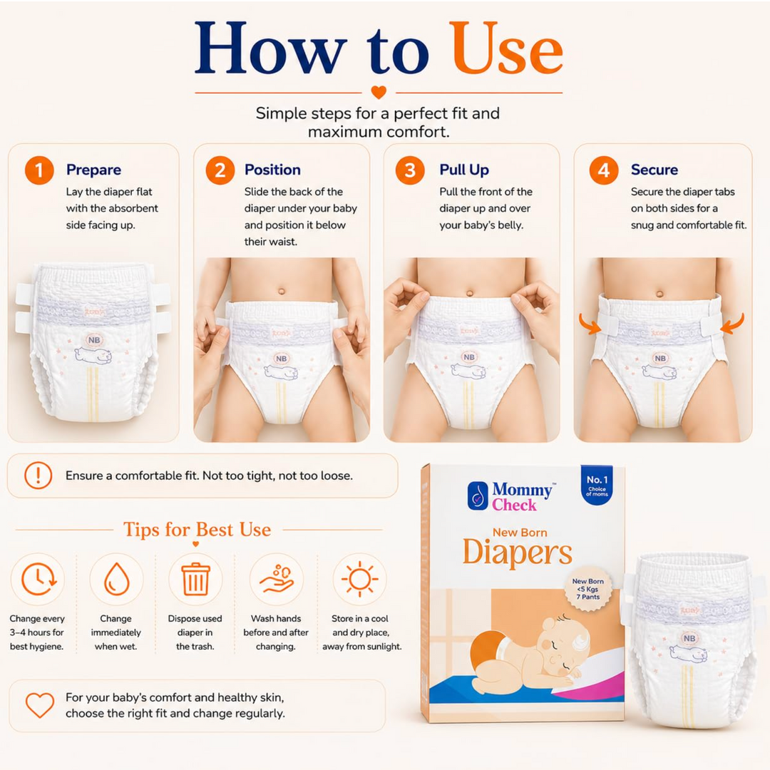 Mommy Check Newborn Diapers Trial Pack for Babies Under 5 kg | First 24-Hour Essentials (Pack of 7)