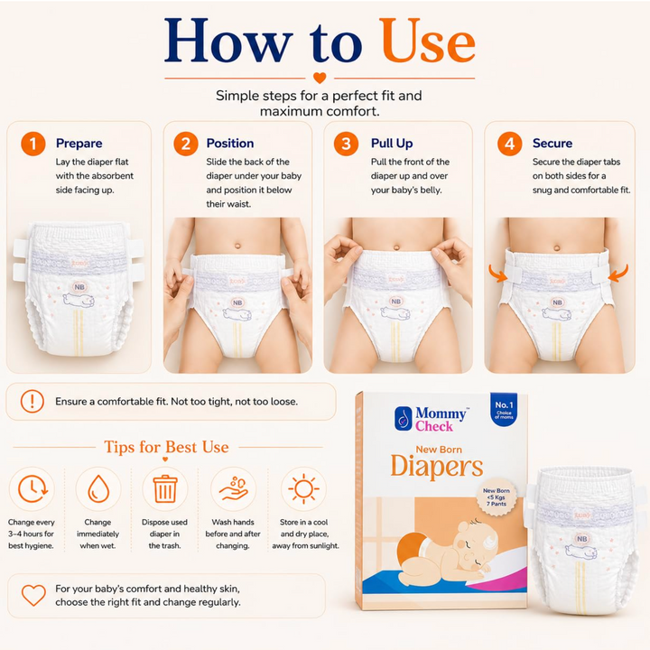Mommy Check Newborn Diapers Trial Pack for Babies Under 5 kg | First 24-Hour Essentials (Pack of 7)
