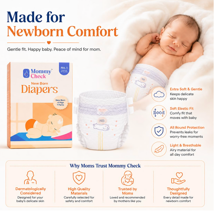 Mommy Check Newborn Diapers Trial Pack for Babies Under 5 kg | First 24-Hour Essentials (Pack of 7)