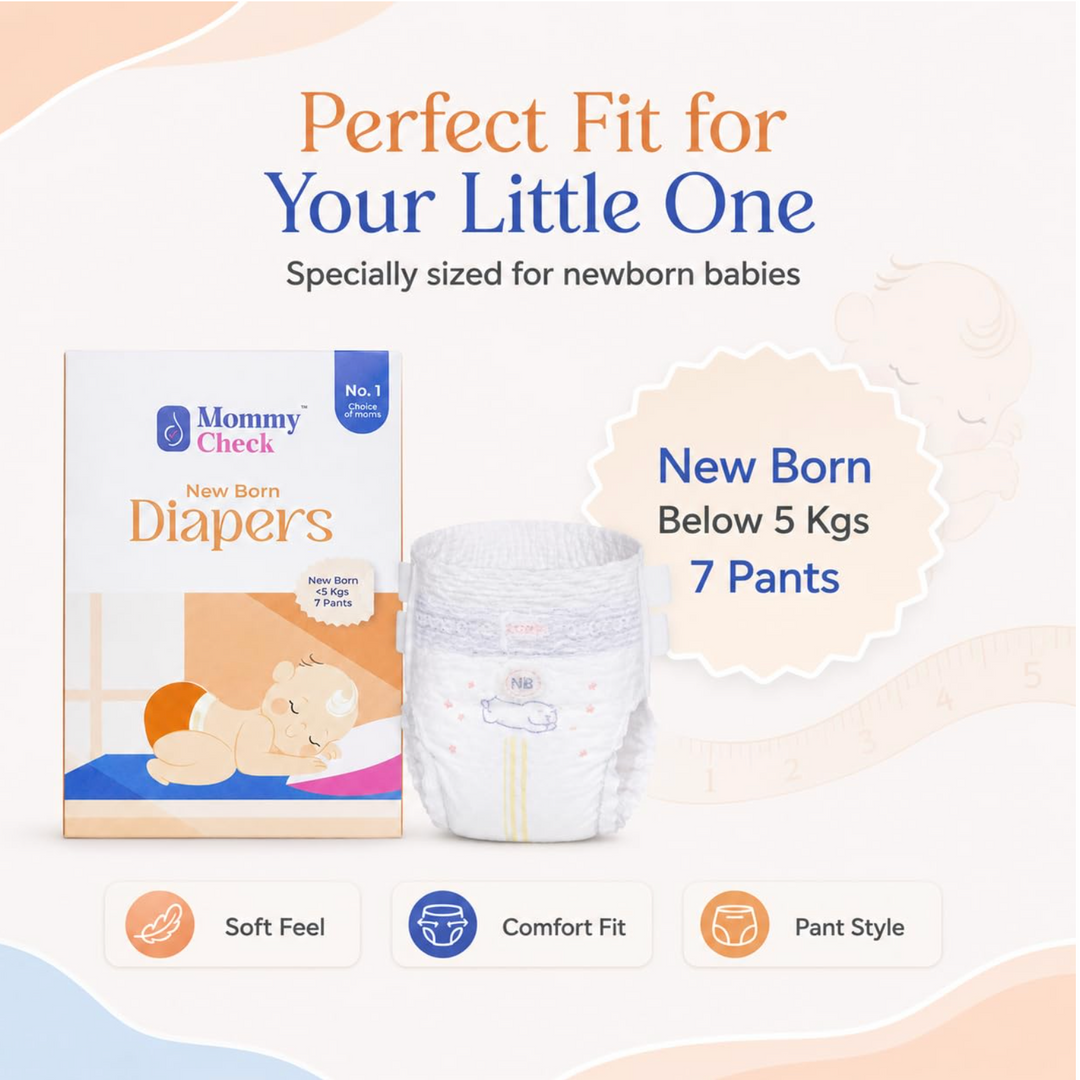 Mommy Check Newborn Diapers Trial Pack for Babies Under 5 kg | First 24-Hour Essentials (Pack of 7)