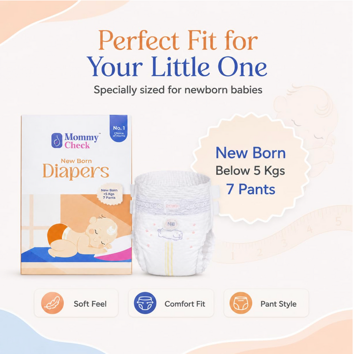 Mommy Check Newborn Diapers Trial Pack for Babies Under 5 kg | First 24-Hour Essentials (Pack of 7)