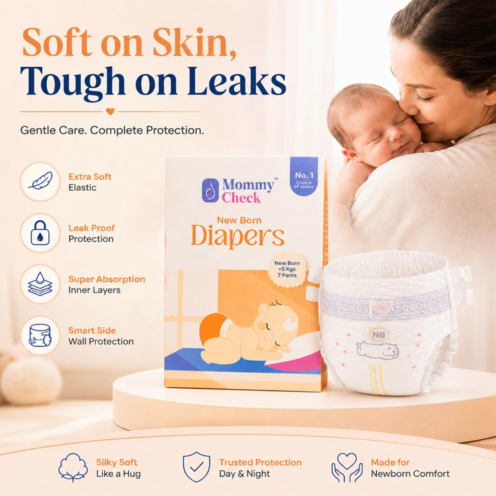 Mommy Check Newborn Diapers Trial Pack for Babies Under 5 kg | First 24-Hour Essentials (Pack of 7)