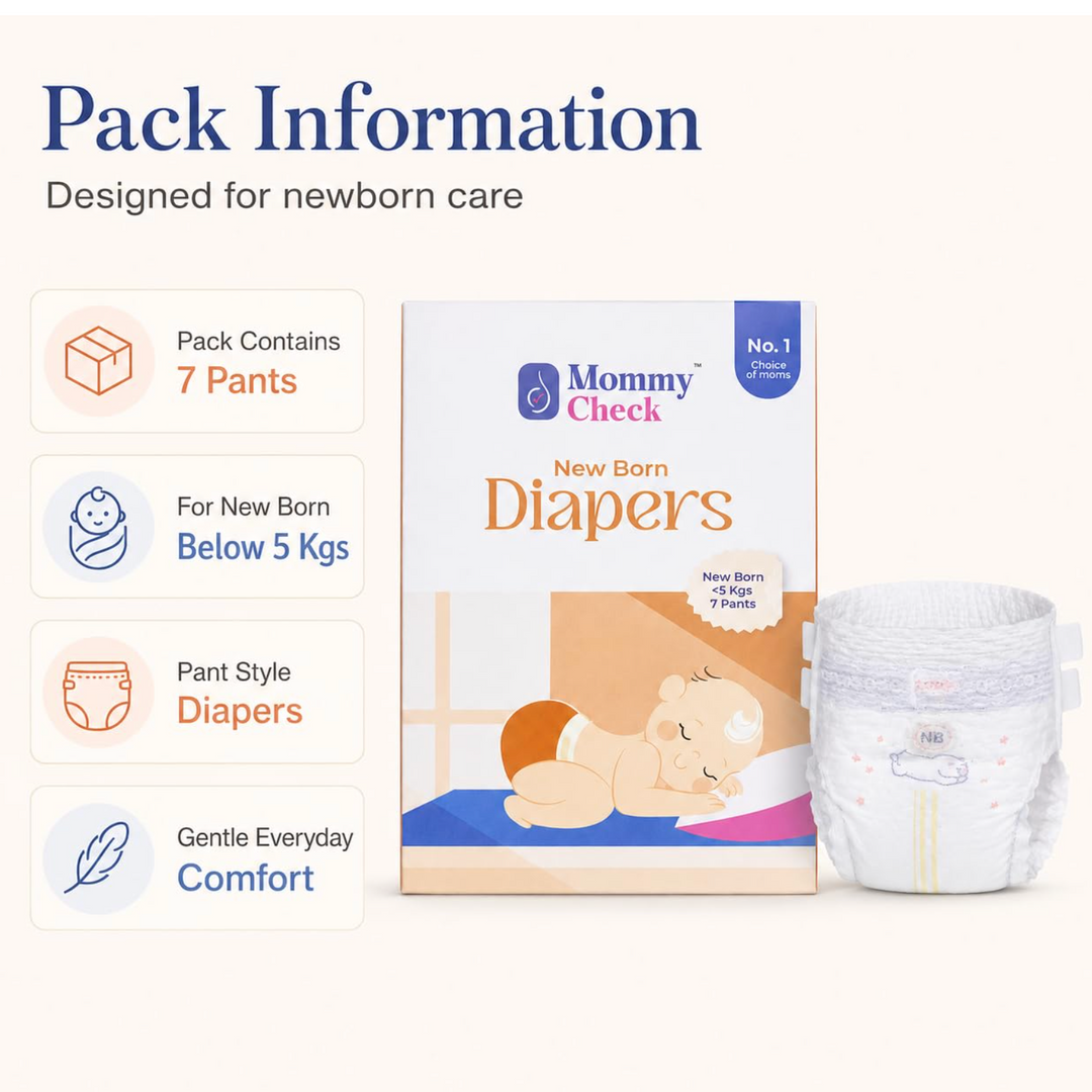 Mommy Check Newborn Diapers Trial Pack for Babies Under 5 kg | First 24-Hour Essentials (Pack of 7)